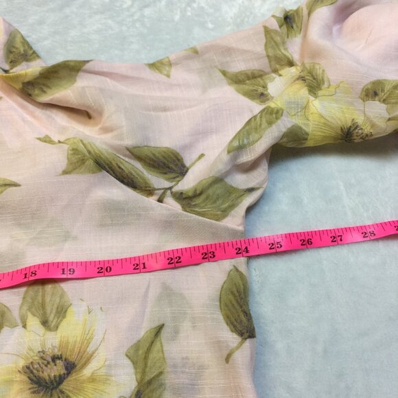 LC Lauren Conrad Blouse Tunic Top XL Womans Pink Yellow Floral Long Bell Sleeve - Picture 8 of 15